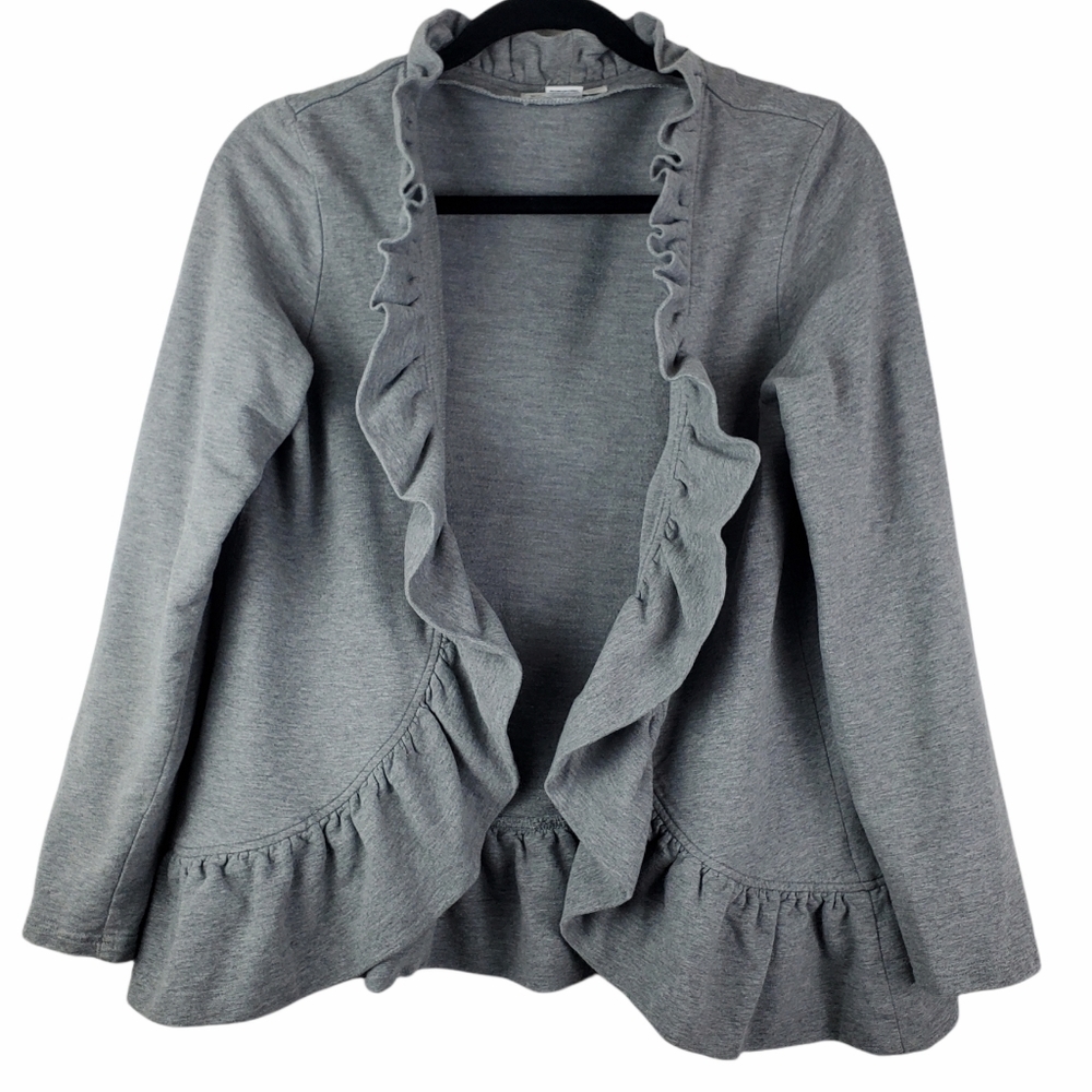 Kensie Pretty Heather Grey Cotton Ruffled Open Jacket